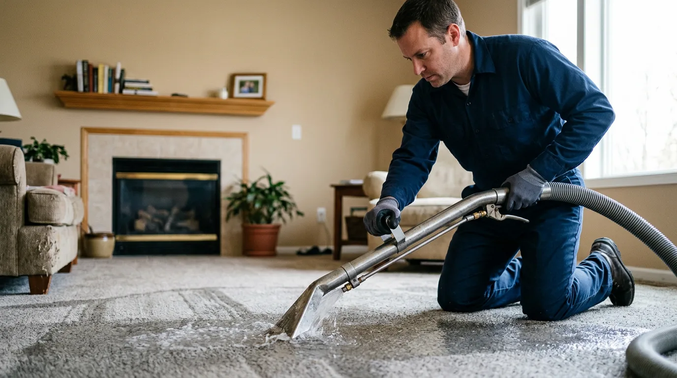 Water damage restoration technician working near Casstown, OH